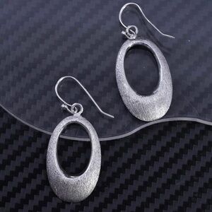 Vintage FD matte textured sterling silver 925 handmade oval dangle earrings